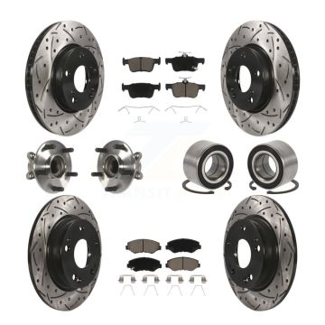 Front Rear Hub Bearing Coated Disc Brake Rotor And Ceramic Pad Kit (10Pc) For Honda Civic KBB-117573