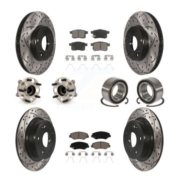 Front Rear Wheel Hub Bearing Coated Disc Brake Rotor And Pads Kit (10Pc) For Honda Accord KBB-117576