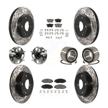 Front Rear Hub Bearing Coated Disc Brake Rotor And Ceramic Pad Kit (10Pc) For Honda Civic KBB-117579