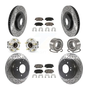 Front Rear Wheel Hub Bearing Coated Disc Brake Rotor And Pad Kit (10Pc) For Hyundai Azera KBB-117593