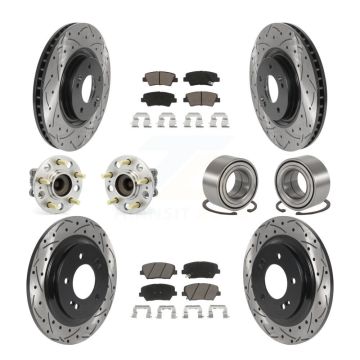 Front Rear Hub Bearing Coated Brake Rotor Pads Kit (10Pc) For 16-17 Hyundai Azera Limited KBB-117594