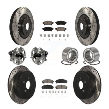 Front Rear Hub Bearing Coated Brake Rotor Pads Kit (10Pc) For 2011-2020 Toyota Sienna AWD KBB-117599