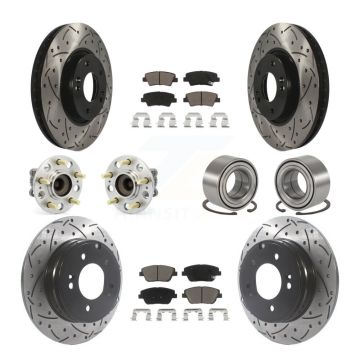 Front Rear Hub Bearing Coated Brake Rotor & Pads Kit (10Pc) For Hyundai Sonata Kia Optima KBB-117611