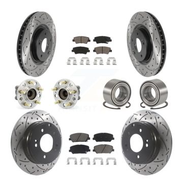 Front Rear Hub Bearings Coated Disc Brake Rotors And Pads Kit (10Pc) For Kia Optima 2.0L KBB-117614