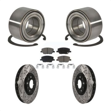 Front Wheel Bearing Coated Drilled Slotted Brake Rotor & Pads Kit For 2016-2018 Fiat 500X KBB-117634