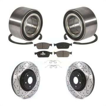 Front Wheel Bearing Coated Drilled Slotted Brake Rotor Pad Kit For Ford Focus Lincoln MKC KBB-117635