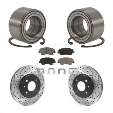 Front Wheel Bearing Coated Drilled Slot Brake Rotor Pads Kit For 2012-2017 Hyundai Accent KBB-117642