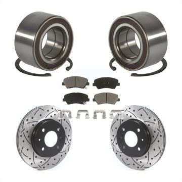 Front Wheel Bearing Coated Drilled Slotted Disc Brake Rotors And Pads Kit For Kia Rio KBB-117647