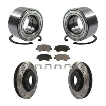 Front Wheel Bearing Drill Slot Brake Rotor Pads Kit For Kia Forte With 15" Factory Wheels KBB-117648