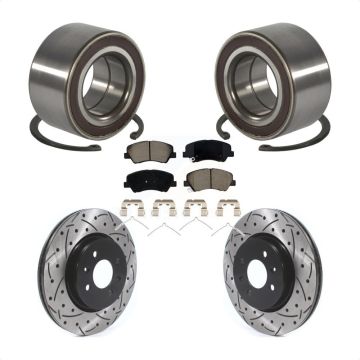 Front Wheel Bearing Coated Drilled Slotted Brake Rotor Pad Kit For Kia Rio Hyundai Accent KBB-117650
