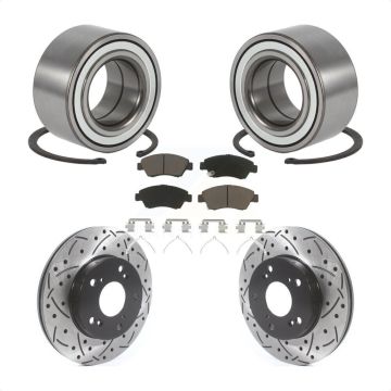 Front Wheel Bearing Coated Drilled Slotted Brake Rotor Pads Kit For Honda Civic Acura RSX KBB-117696