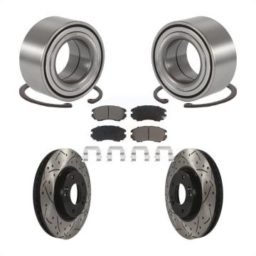 Front Wheel Bearing Coat Drill Slot Brake Rotor Pad Kit For 2006-2010 Hyundai Sonata 3.3L KBB-117706