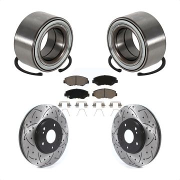 Front Wheel Bearing Coated Drilled Slotted Brake Rotor Pads Kit For 2005-2008 Honda Pilot KBB-117717