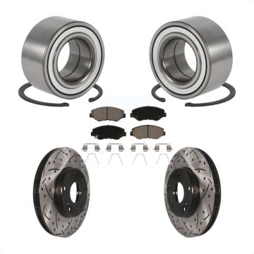 Front Wheel Bearing Coated Drilled Slotted Disc Brake Rotor And Pad Kit For Honda Element KBB-117719