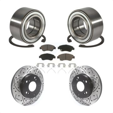 Front Wheel Bearing Coated Drilled Slotted Brake Rotor & Pad Kit For 2004 Honda Civic SiR KBB-117727