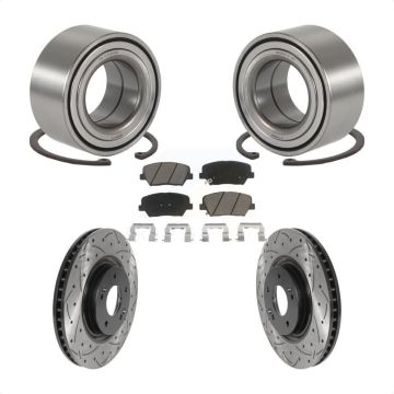 Front Wheel Bearing Coated Drilled Slot Brake Rotor & Pad Kit For 2012-2017 Hyundai Azera KBB-117739