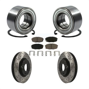 Front Wheel Bearing Coated Drilled Slotted Brake Rotor Pads Kit For Kia Forte Koup Forte5 KBB-117764