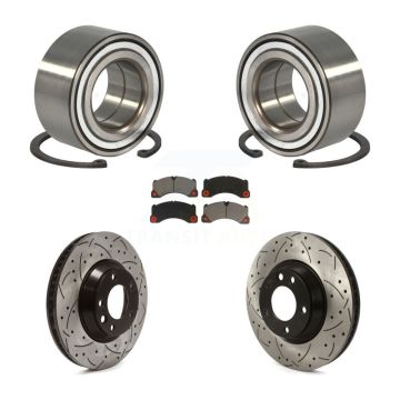 Front Wheel Bearing Coated Drilled Slotted Disc Brake Rotor & Pad Kit For Porsche Cayenne KBB-117767