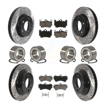 Front Rear Bearings Coated Disc Brake Rotors And Pads Kit (10Pc) For Volkswagen Touareg KBB-117786