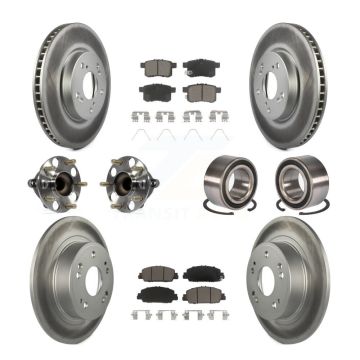 Front Rear Wheel Hub Bearing Coated Disc Brake Rotor And Pads Kit (10Pc) For Honda Accord KBB-117829