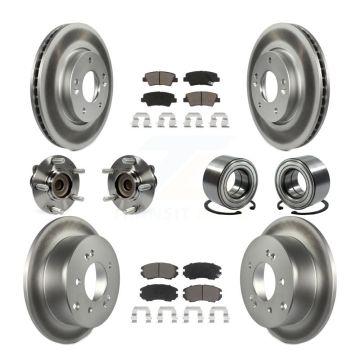 Front Rear Hub Bearings Coated Disc Brake Rotors And Ceramic Pads Kit (10Pc) For Kia Soul KBB-117981