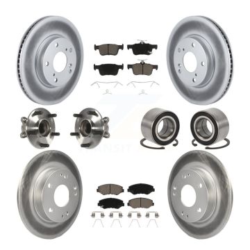 Front Rear Hub Bearing Coated Disc Brake Rotor And Ceramic Pad Kit (10Pc) For Honda Civic KBB-118016