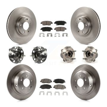 Front Rear Hub Bearing Disc Brake Rotor And Pads Kit (10Pc) For 2012 Hyundai Genesis 3.8L KBB-119039
