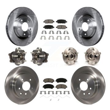 Front Rear Hub Bearing Brake Rotor & Pad Kit (10Pc) For 2014-2015 Nissan Rogue Select AWD KBB-119114