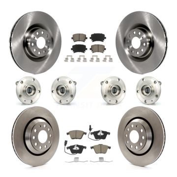 Front Rear Hub Bearing Disc Brake Rotor & Pads Kit (10Pc) For Volkswagen Passat CC Golf R KBB-119115