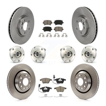 Front Rear Hub Bearings Disc Brake Rotors And Ceramic Pads Kit (10Pc) For Volkswagen CC KBB-119117