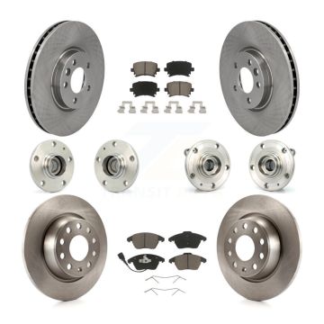 Front Rear Hub Bearings Disc Brake Rotors And Ceramic Pads Kit (10Pc) For Volkswagen CC KBB-119118