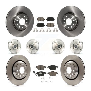 Front Rear Hub Bearing Brake Rotor Pads Kit (10Pc) For 2009-2010 Volkswagen Passat CC AWD KBB-119121