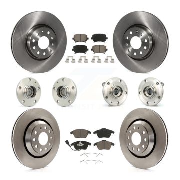 Front Rear Hub Bearing Brake Rotor Pads Kit (10Pc) For 2009-2010 Volkswagen Passat CC FWD KBB-119122