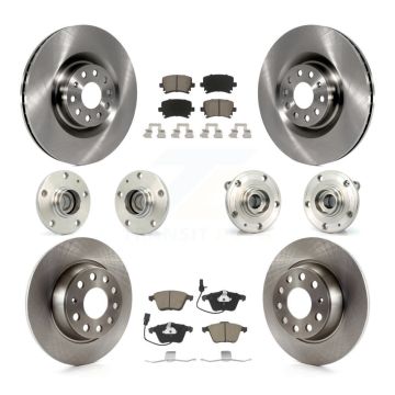 Front Rear Hub Bearing Disc Brake Rotor And Ceramic Pads Kit (10Pc) For Volkswagen Passat KBB-119123