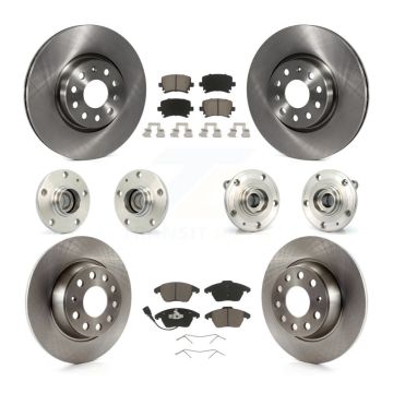 Front Rear Hub Bearings Disc Brake Rotors And Pads Kit (10Pc) For Volkswagen Passat Eos KBB-119124
