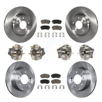 Front Rear Hub Bearing Disc Brake Rotor Pad Kit (10Pc) For 2016 Hyundai Sonata GAS engine KBB-119159