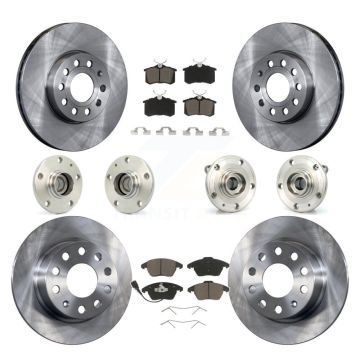 Front Rear Hub Bearings Disc Brake Rotors And Pads Kit (10Pc) For Volkswagen Jetta Beetle KBB-119176