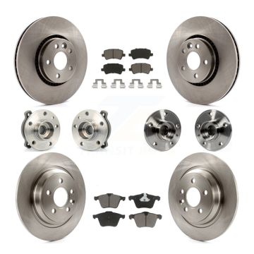 Front Rear Hub Bearing Disc Brake Rotor & Pads Kit (10Pc) For Volvo S60 V60 Cross Country KBB-119242