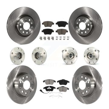 Front Rear Hub Bearing Disc Brake Rotor & Pads Kit (10Pc) For 2012-2014 Volkswagen Passat KBB-119294