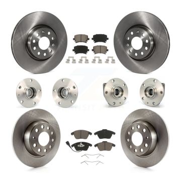 Front Rear Hub Bearings Disc Brake Rotors And Ceramic Pads Kit (10Pc) For Volkswagen GTI KBB-119296