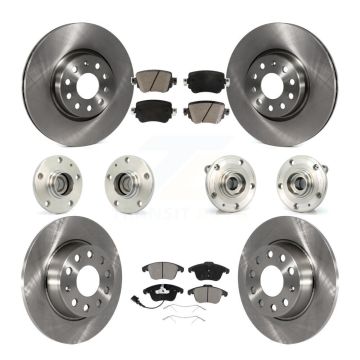 Front Rear Hub Bearing Disc Brake Rotor And Ceramic Pads Kit (10Pc) For Volkswagen Passat KBB-119299