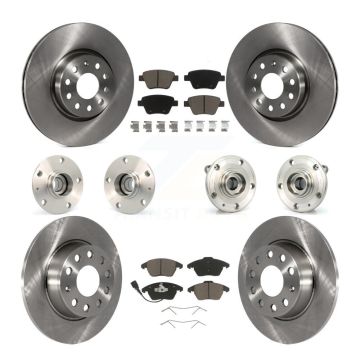 Front Rear Hub Bearings Disc Brake Rotors And Ceramic Pads Kit (10Pc) For Volkswagen GTI KBB-119307