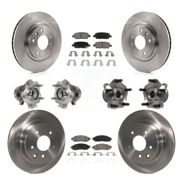 Front Rear Hub Bearings Disc Brake Rotors And Ceramic Pads Kit (10Pc) For Nissan LEAF KBB-119333