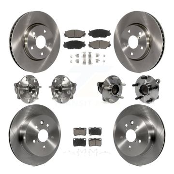 Front Rear Hub Bearing Brake Rotor & Pads Kit (10Pc) For 2010-2013 Lexus IS250 C with RWD KBB-119493