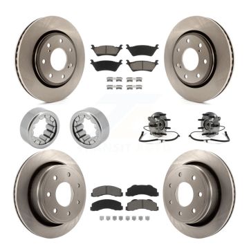 Front Rear Hub Bearing Brake Rotor & Pad Shoe Kit (10Pc) For Ford F-150 With 7 Lug Wheels KBB-119547