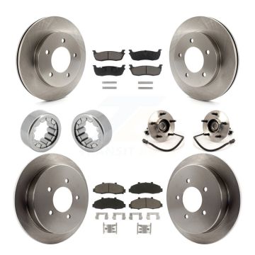 Front Rear Hub Bearing Disc Brake Rotors And Ceramic Pads Shoes Kit (10Pc) For Ford F-150 KBB-119561