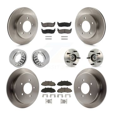 Front Rear Hub Bearing Disc Brake Rotors And Ceramic Pads Shoes Kit (10Pc) For Ford F-150 KBB-119564