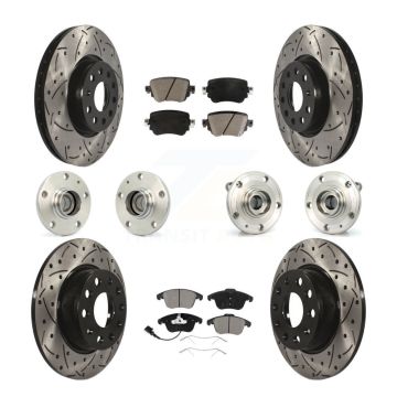 Front Rear Hub Bearing Coated Disc Brake Rotors And Pads Kit (10Pc) For Volkswagen Passat KBB-119831