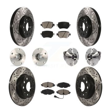 Front Rear Hub Bearing Coated Brake Rotor & Pad Kit (10Pc) For Volkswagen Golf SportWagen KBB-119954