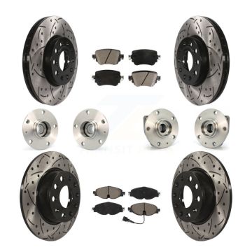 Front Rear Hub Bearing Coated Brake Rotor & Pad Kit (10Pc) For Volkswagen Golf SportWagen KBB-119955